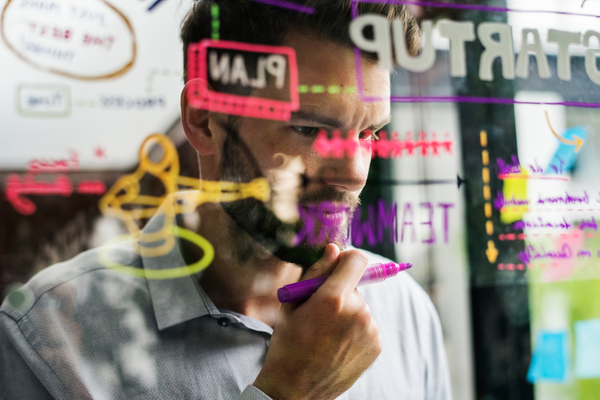 Brainstorming startup ideas on a window