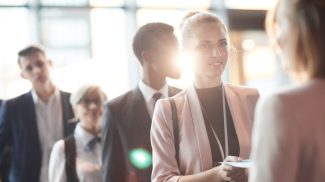 Businesswoman registering at office