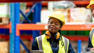Warehouse workers checking the inventory.