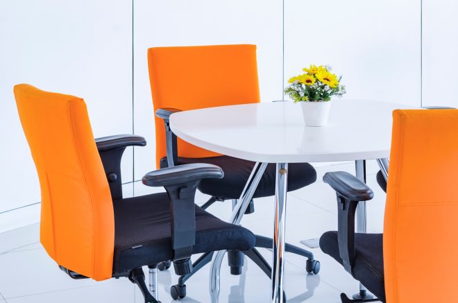 Work space in a modern office. Concept of time management, organized spaces